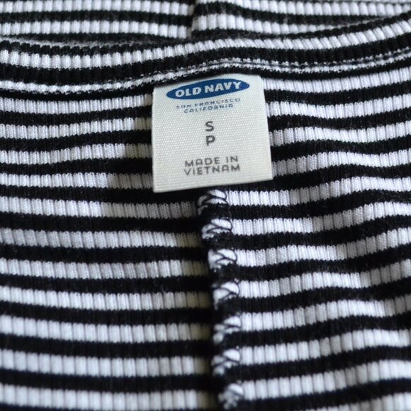 Old Navy Set of 2 Black Ribbed Dress and Black White Striped Ribbed Dress Sz Sm - Picture 5 of 9
